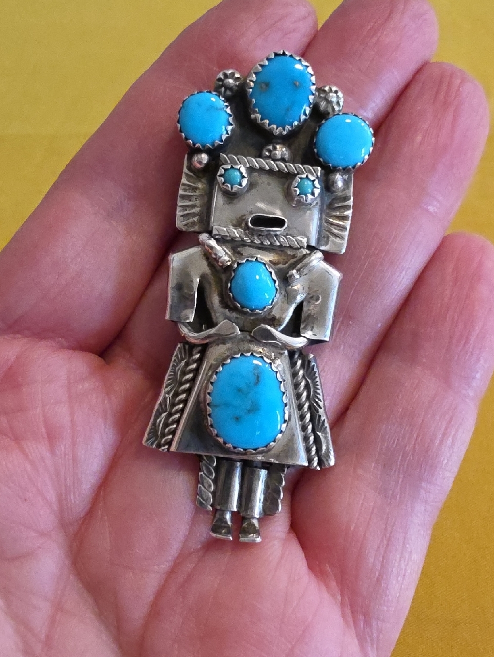 Vintage Navajo Turquoise Kachina Pendant Pin Brooch 11.82g ▪︎ Lovely!